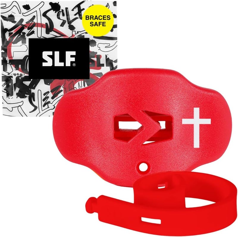 SLEEFS Football Mouth Guard - Youth Mouthguard with Strap - Lip/Teeth Protector Mouthpiece - No Boil - for Youth/Adults, Maximum Air Flow, for All Sports - Cross (Cross Red) - Image 1